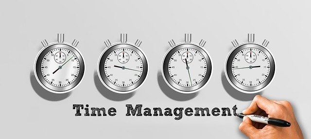3 horloges muraux avec le texte Time management